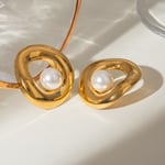 Gold color / 1 Pair Simple Series Retro Geometric Stainless Steel  Gold Color Artificial Pearl Women's Earrings 